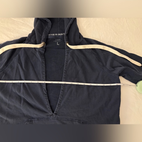 J. Crew Short Sleeve Hoodie Vintage French Terry V neck Size Woman’s Large - Picture 6 of 6